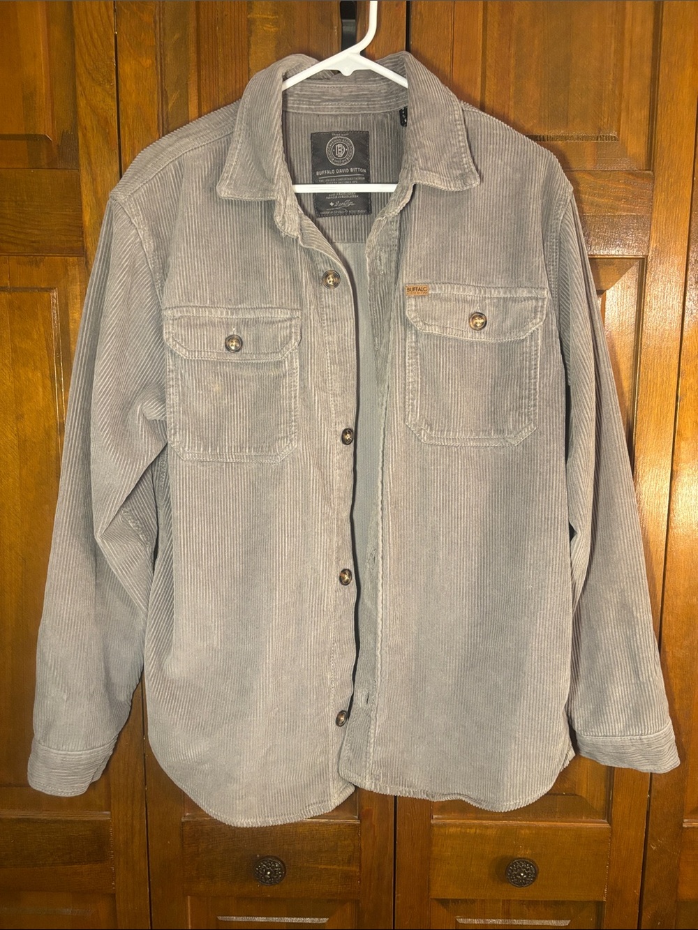 Buffalo David Bitton Light Gray Corduroy Button-Down Shirt Jacket